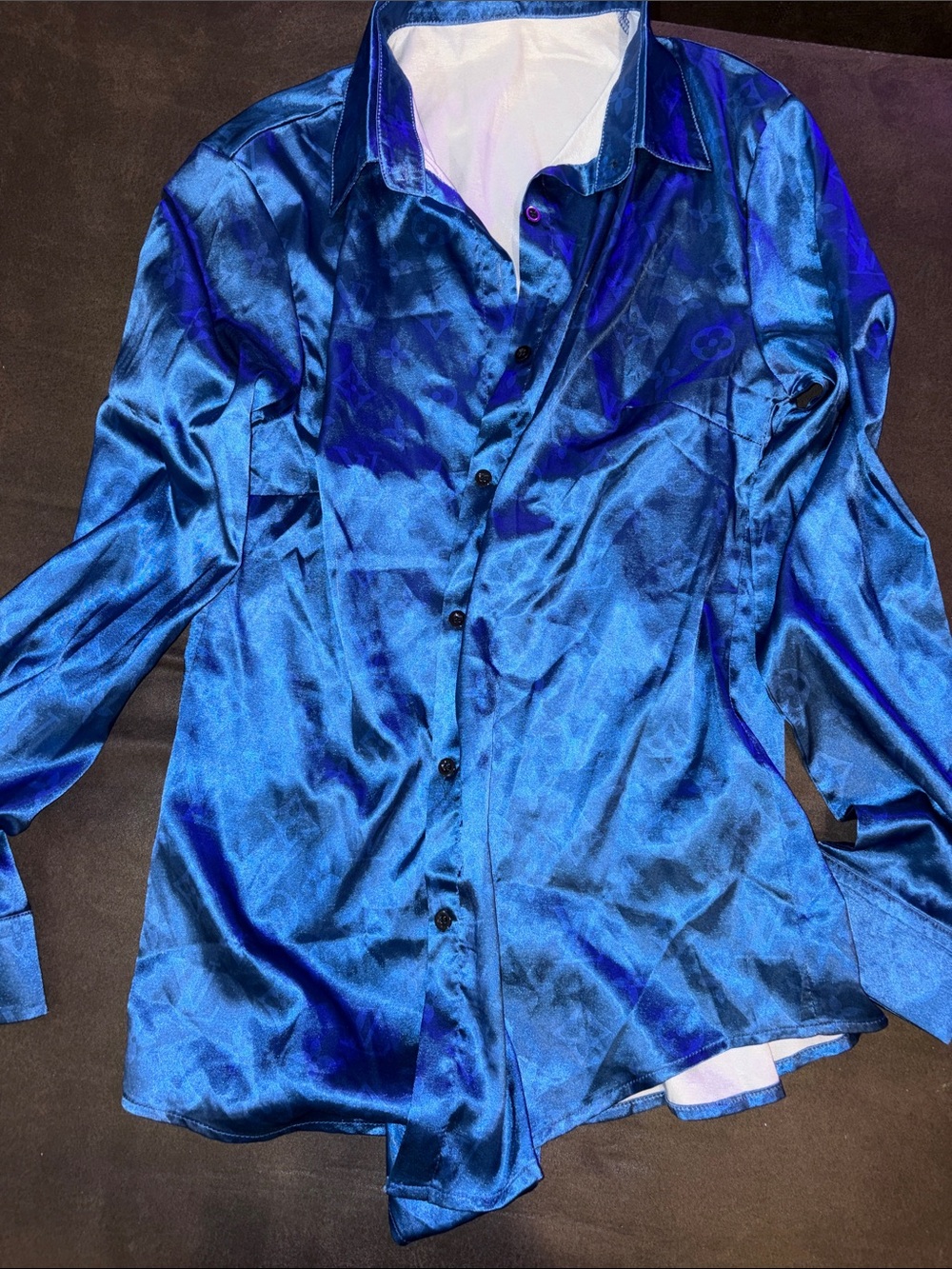 Louis Vuitton Shiny Blue Satin Button-Down Shirt